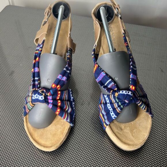 Aerosoles Plush Pillow Blue Fabric Open Toe Wedge Espadrilles Sandal Size 12 - Picture 2 of 9